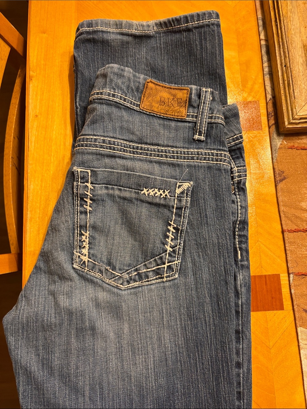 BKE Men's Blue Slim Straight Jeans with Contrast Stitching